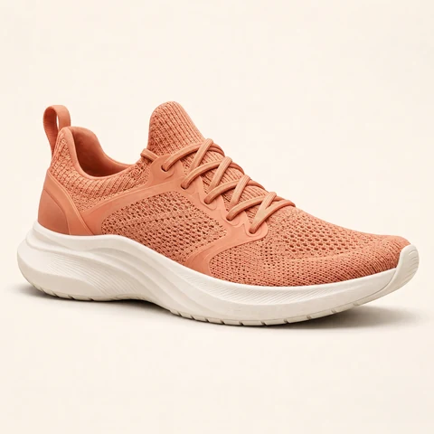 The same sneaker with its upper changed to coral orange